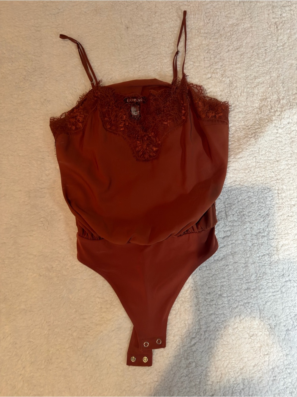 Express Lace-Trim One-Piece Bodysuit - Rust